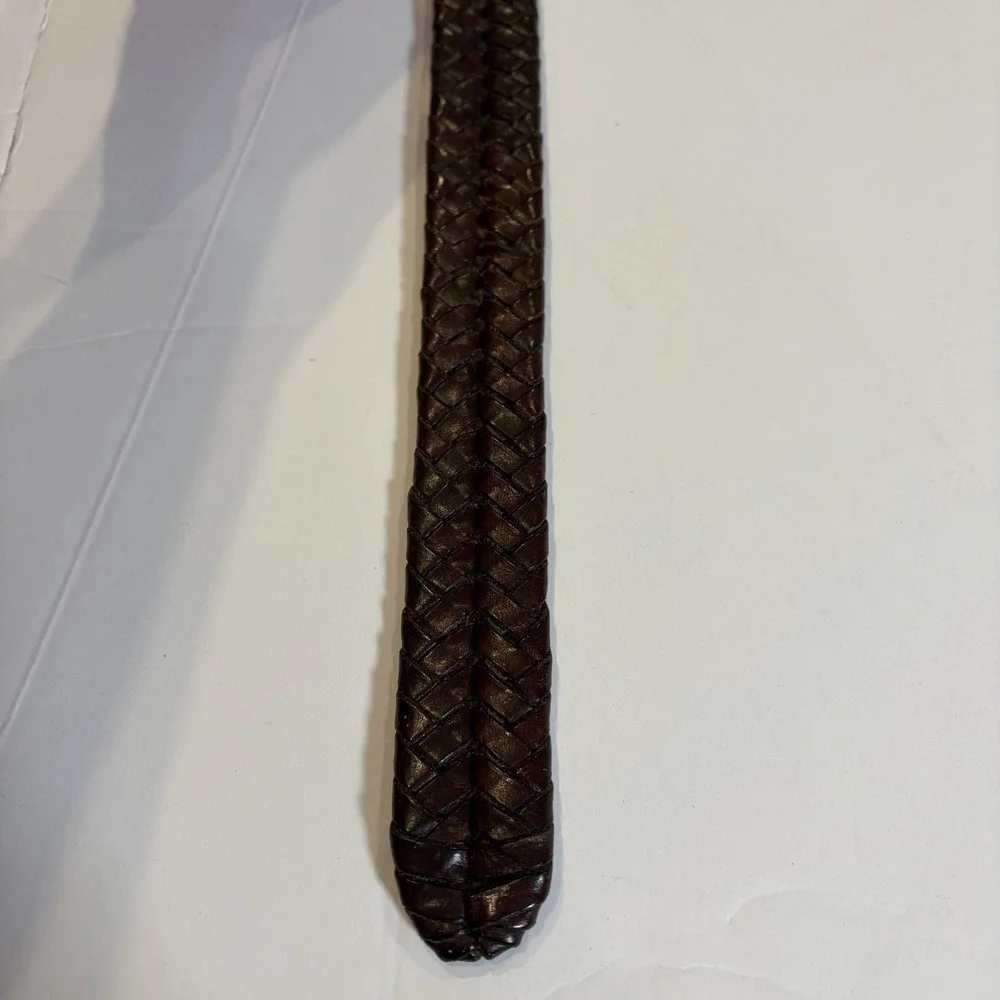 Coach Braided Leather Belt with Brass Buckle - Dark Brown